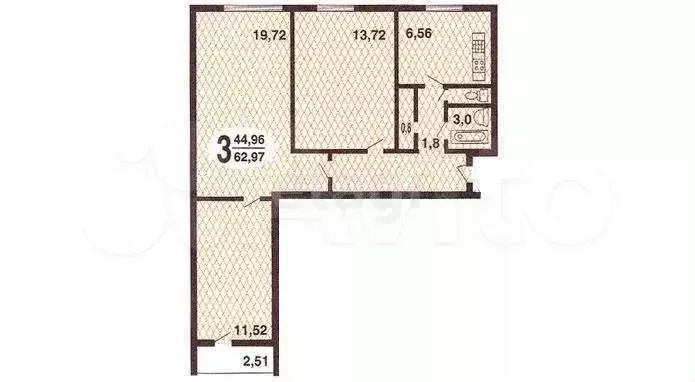 3-к. квартира, 62,9 м, 7/9 эт. - Фото 0