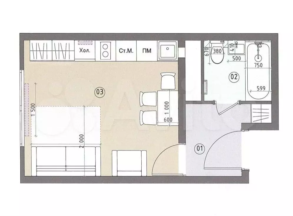 Апартаменты-студия, 24,5 м, 6/27 эт. - Фото 0
