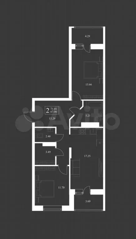 2-к. квартира, 71м, 17/17эт. - Фото 1