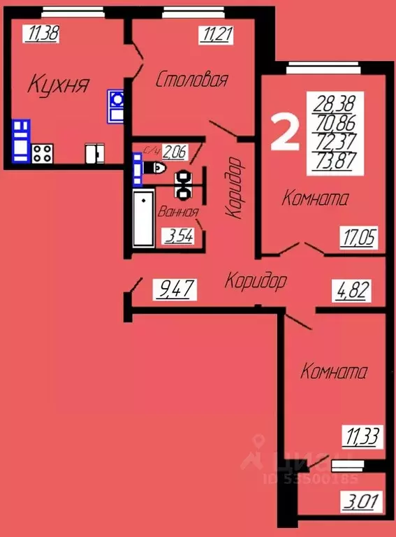 2-к кв. Смоленская область, Смоленск ул. Седова, 18 (73.68 м) - Фото 0