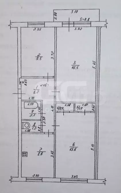 3-к. квартира, 62,4 м, 2/5 эт. - Фото 0