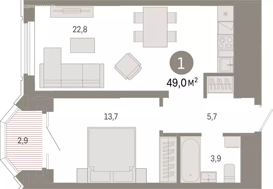 1-комнатная квартира: Екатеринбург, жилой район Вокзальный, улица ... - Фото 2