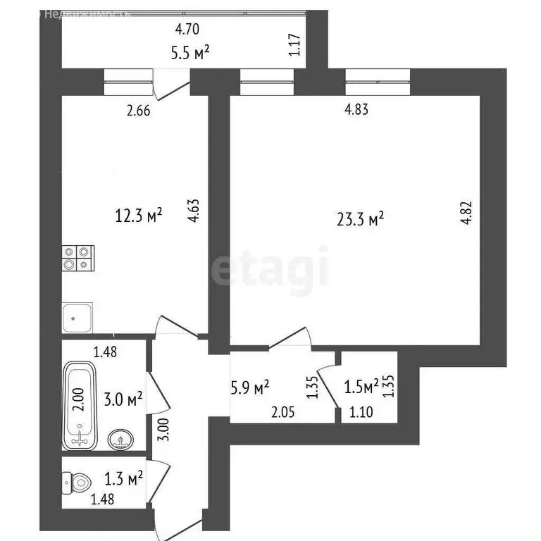 1-комнатная квартира: Альметьевск, улица Бигаш, 131 (47.3 м) - Фото 1
