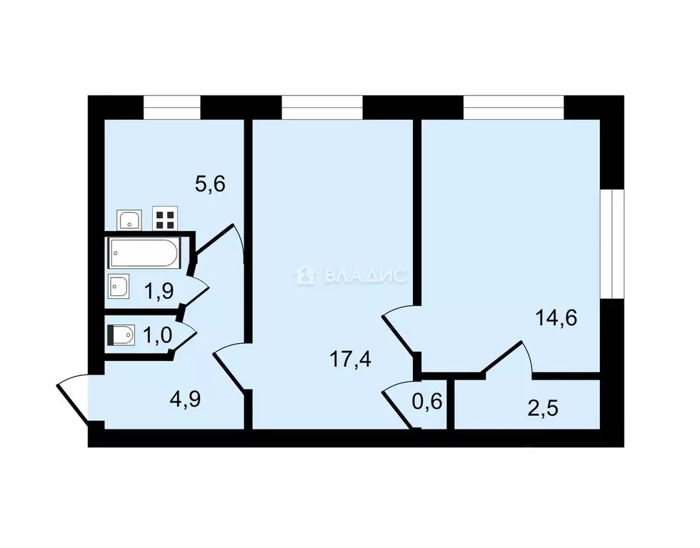 2-к кв. Санкт-Петербург Витебский просп., 47К2 (48.5 м) - Фото 1