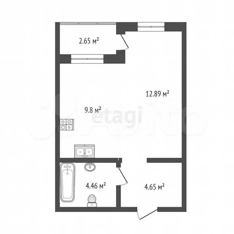 Квартира-студия, 32,5 м, 4/4 эт. - Фото 0