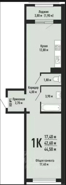 1-к кв. Новосибирская область, Новосибирск ул. Невельского, 3/1 (42.4 ... - Фото 1