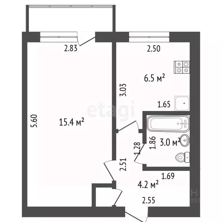1-к кв. Алтайский край, Барнаул ул. Профинтерна, 42а (30.0 м) - Фото 2