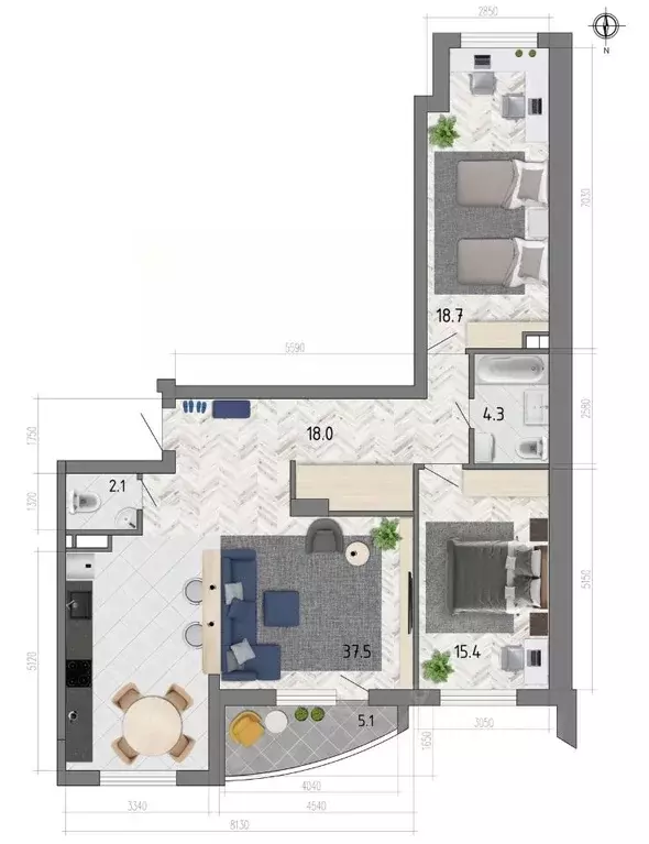 3-к кв. Воронежская область, Воронеж ул. Федора Тютчева, 93/4 (98.3 м) - Фото 1