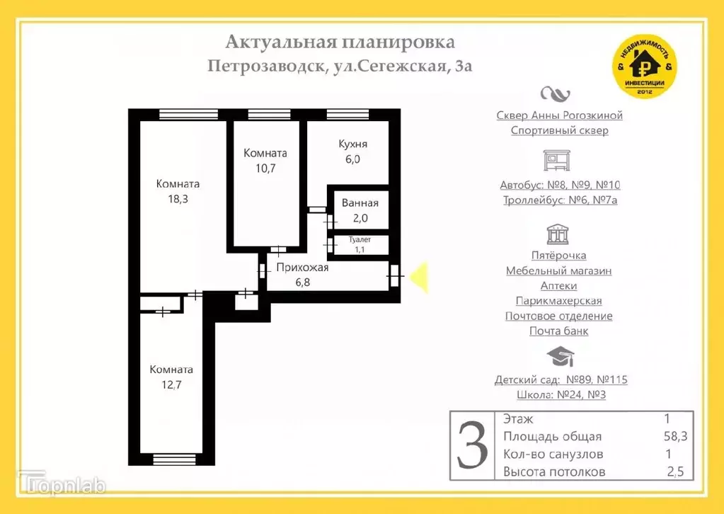 3-к кв. Карелия, Петрозаводск Сегежская ул., 3А (58.3 м) - Фото 1