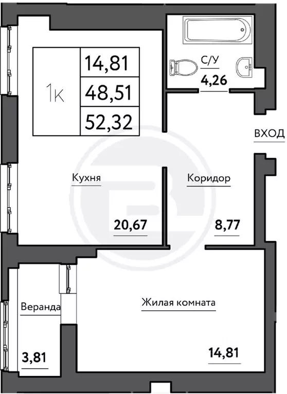 1-к кв. самарская область, самара корабельная ул, 13 (52.32 м) - Фото 0