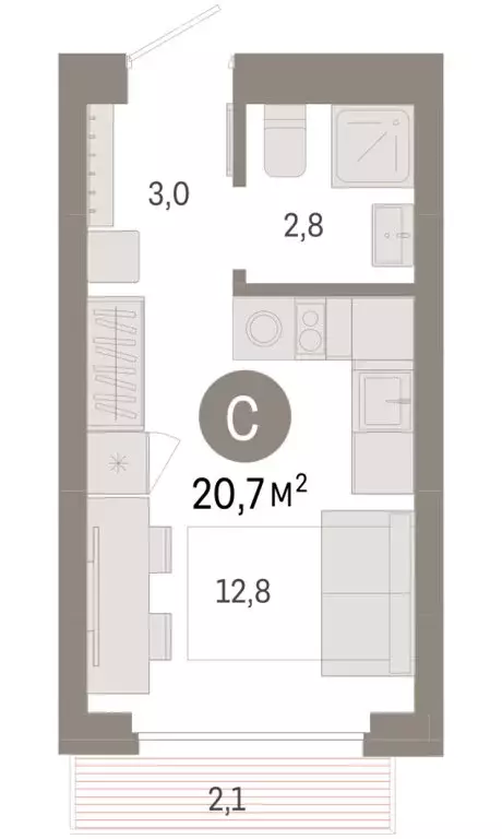 Квартира-студия: Новосибирск, квартал Лебедевский (20.7 м) - Фото 1
