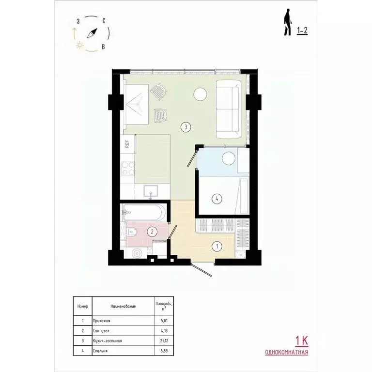 1-к кв. Приморский край, Владивосток Острогорный жилой комплекс (37.26 ... - Фото 1