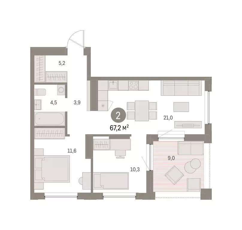 2-комнатная квартира: Екатеринбург, улица Гастелло, 18 (65.49 м) - Фото 1