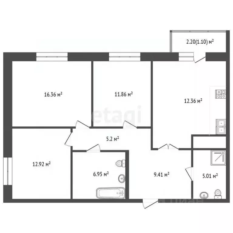 4-к кв. Башкортостан, Стерлитамак просп. Октября, 38 (86.4 м) - Фото 2