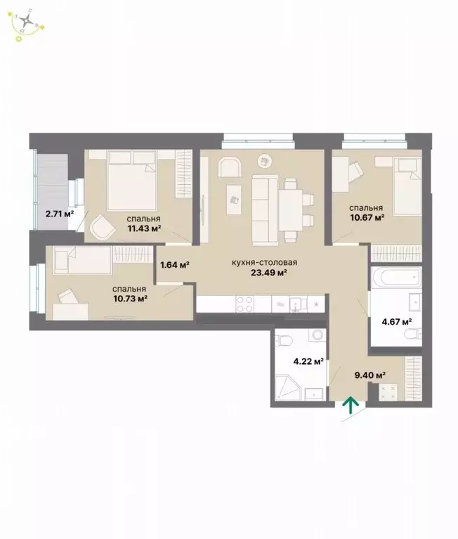 3-к кв. Свердловская область, Екатеринбург Эльмаш жилрайон,  (78.96 м) - Фото 0