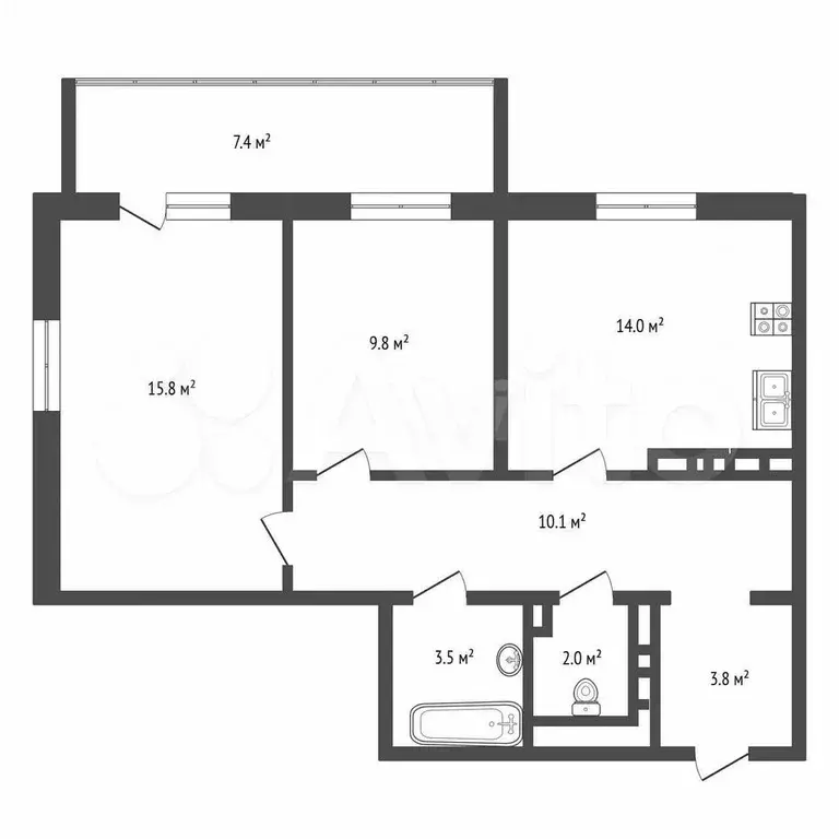 2-к. квартира, 45 м, 4/5 эт. - Фото 0