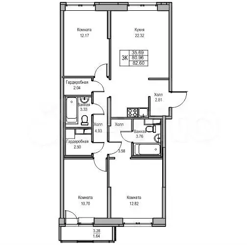 3-к. квартира, 81м, 2/23эт. - Фото 1