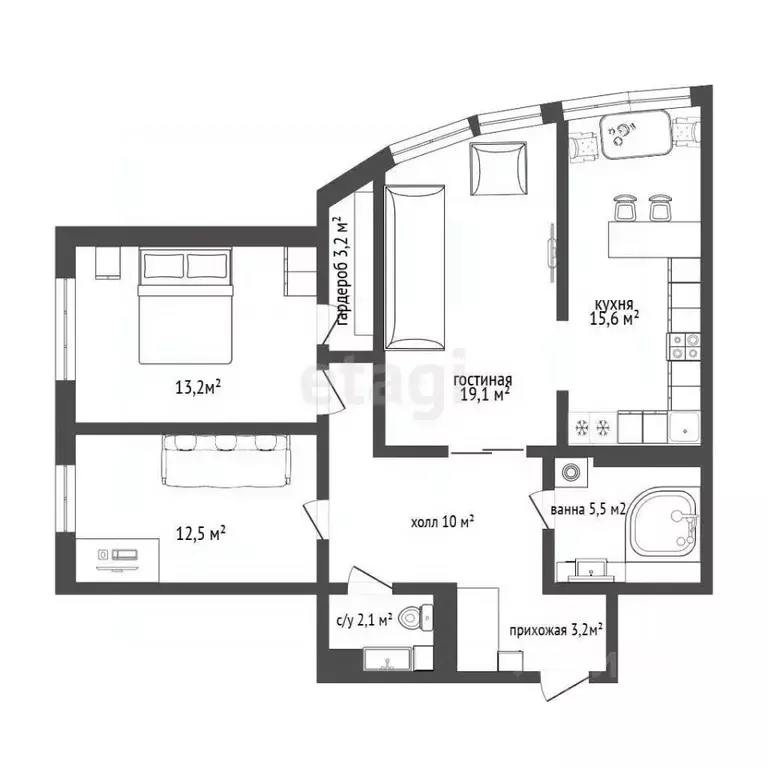 3-к кв. Белгородская область, Белгород ул. Есенина, 9к2 (85.2 м) - Фото 2