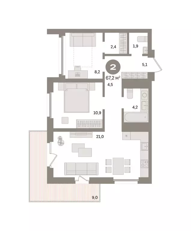 2-комнатная квартира: Екатеринбург, улица Советских Женщин (67.2 м) - Фото 2