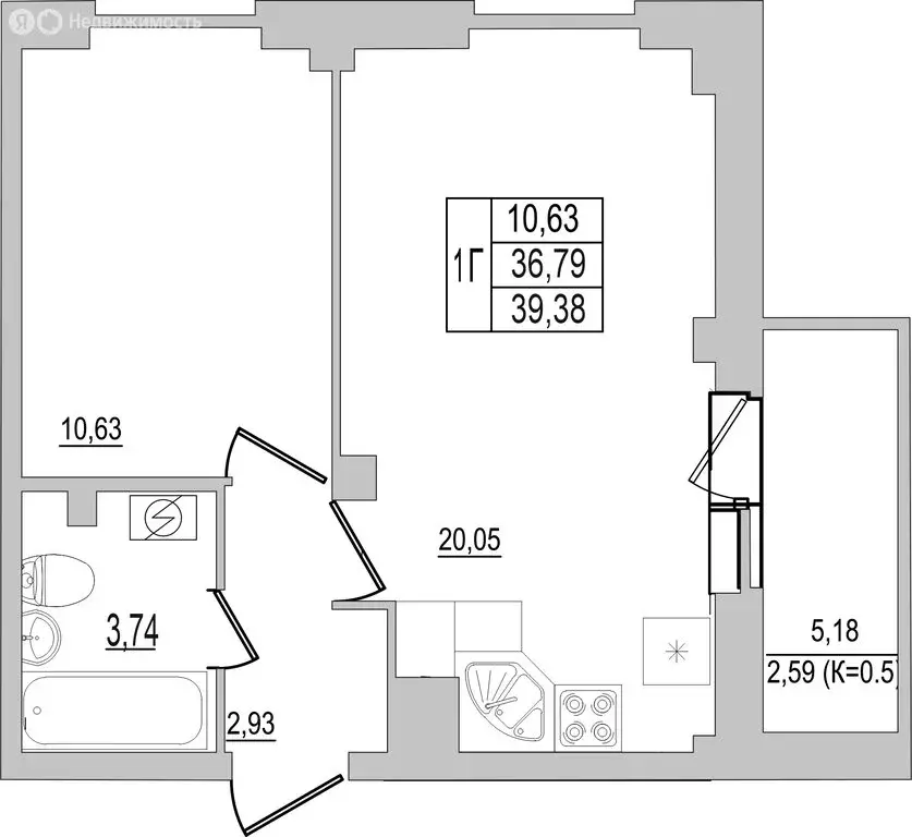 1-комнатная квартира: Псков, улица Юности, 32 (39.38 м) - Фото 0