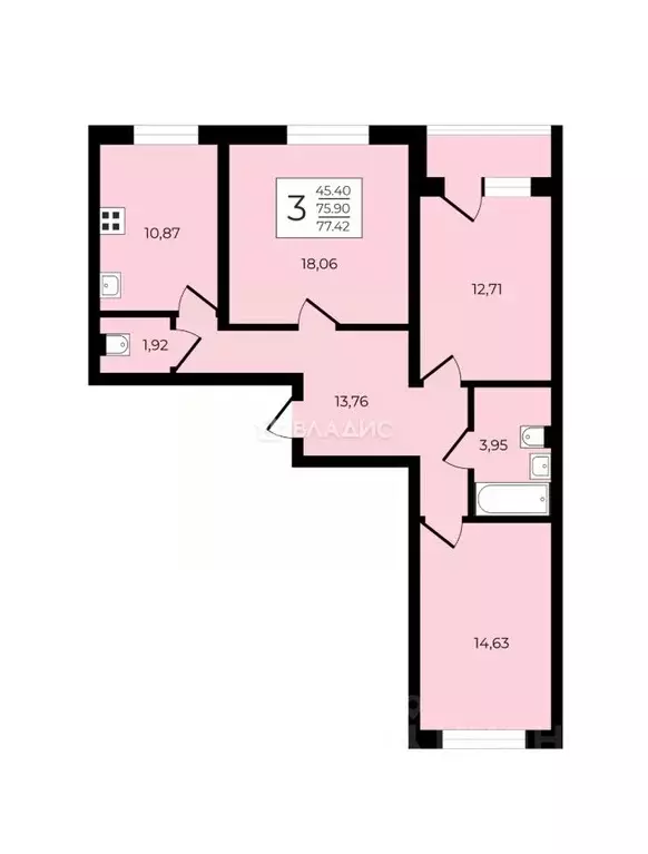 3-к кв. Санкт-Петербург Ленинский просп., 68 (75.9 м) - Фото 2