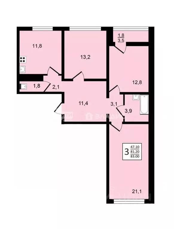 3-к кв. Воронежская область, Воронеж ул. Пескова, 8 (83.0 м) - Фото 0