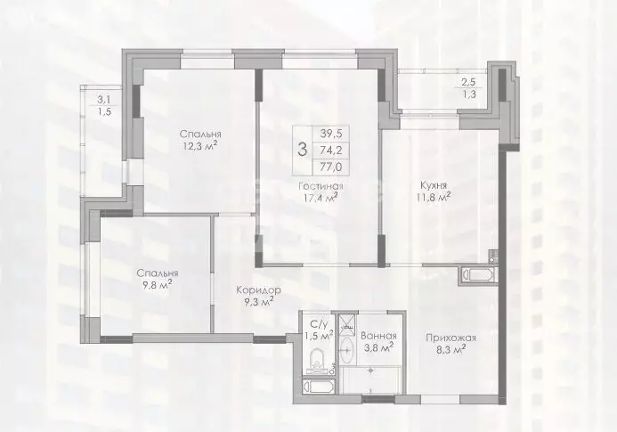 3-комнатная квартира: Липецк, Московская улица, 155 (77 м) - Фото 0