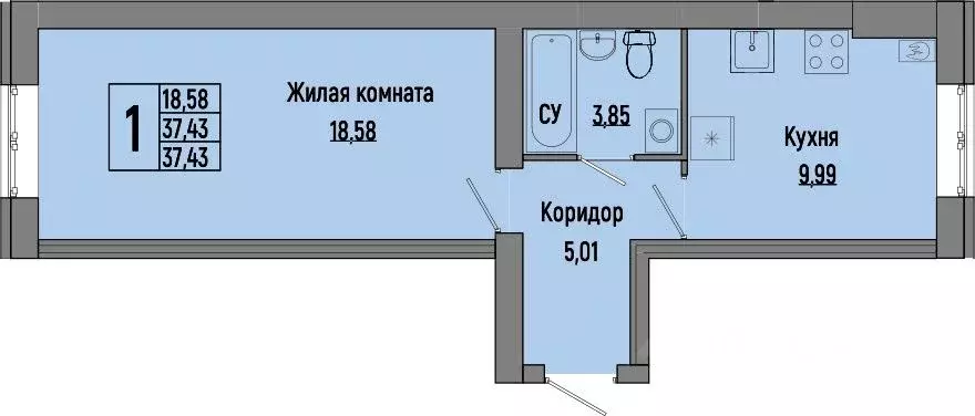 1-к кв. Волгоградская область, Волгоград ул. Химина, 18 (37.43 м) - Фото 0