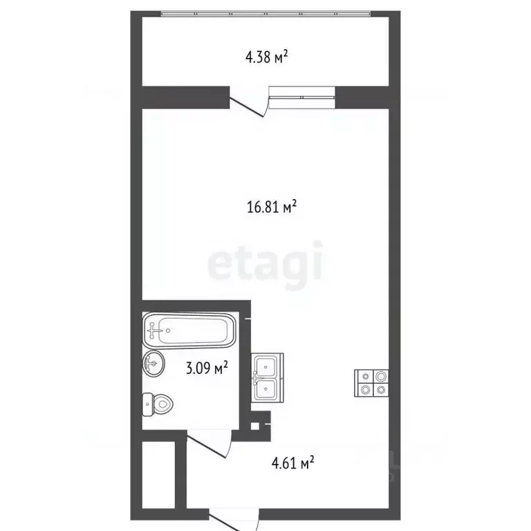 Студия Ростовская область, Ростов-на-Дону ул. Жданова, 19 (28.3 м) - Фото 1