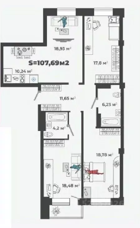3-к кв. Хакасия, Абакан ул. Генерала Тихонова, 5 (107.66 м) - Фото 1