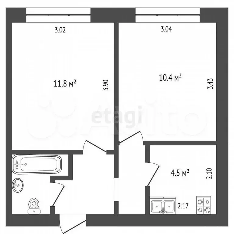 2-к. квартира, 33,3 м, 4/5 эт. - Фото 0