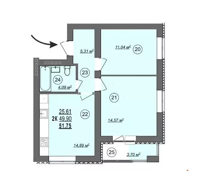 Продаётся 2-к квартира, 51.8 м - Фото 0