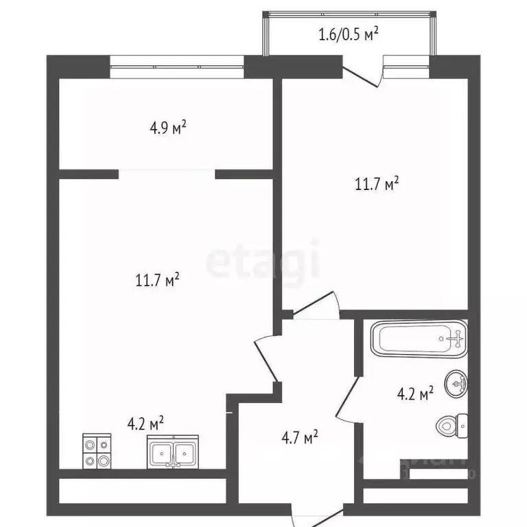 1-к кв. Тюменская область, Тюмень ул. Василия Малкова, 21 (41.8 м) - Фото 2