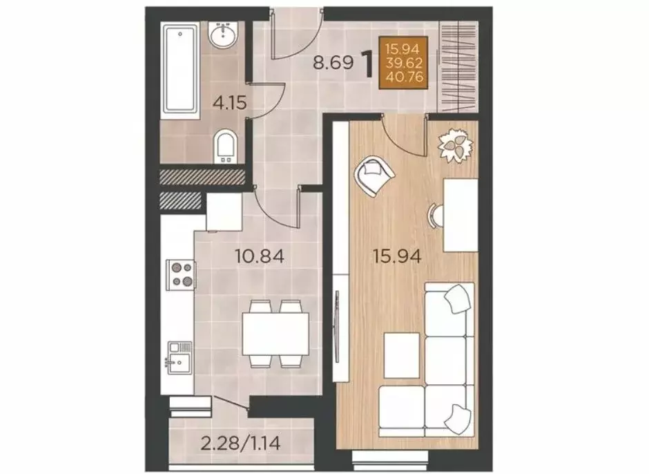 1-комнатная квартира: Краснодар, Командорская улица, 15 (40.76 м) - Фото 0