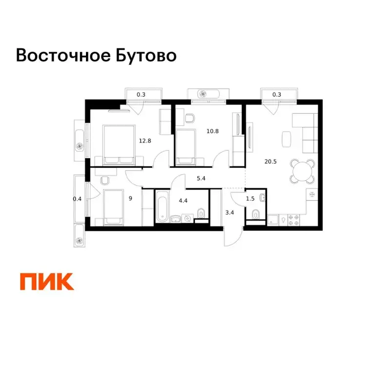 3-к кв. Московская область, Ленинский городской округ, Боброво пгт ... - Фото 1