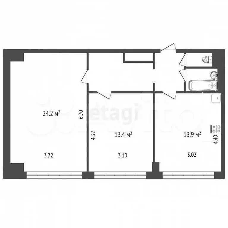 2-к. квартира, 51,5 м, 8/16 эт. - Фото 0