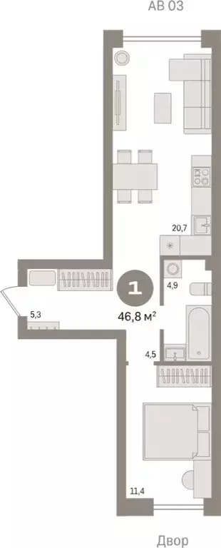 1-комнатная квартира: Новосибирск, улица Аэропорт, 88 (46.8 м) - Фото 1