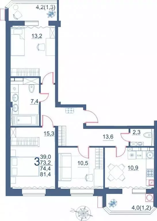 3-комнатная квартира: Ессентуки, улица Шмидта, 100 (81.4 м) - Фото 1