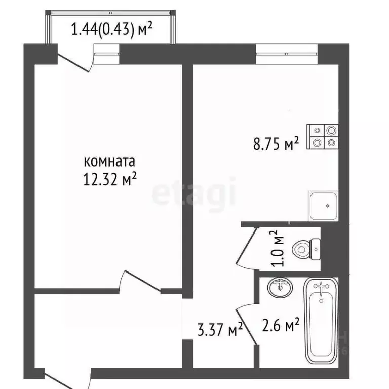 1-к кв. Челябинская область, Челябинск ул. Блюхера, 123И (32.1 м) - Фото 1