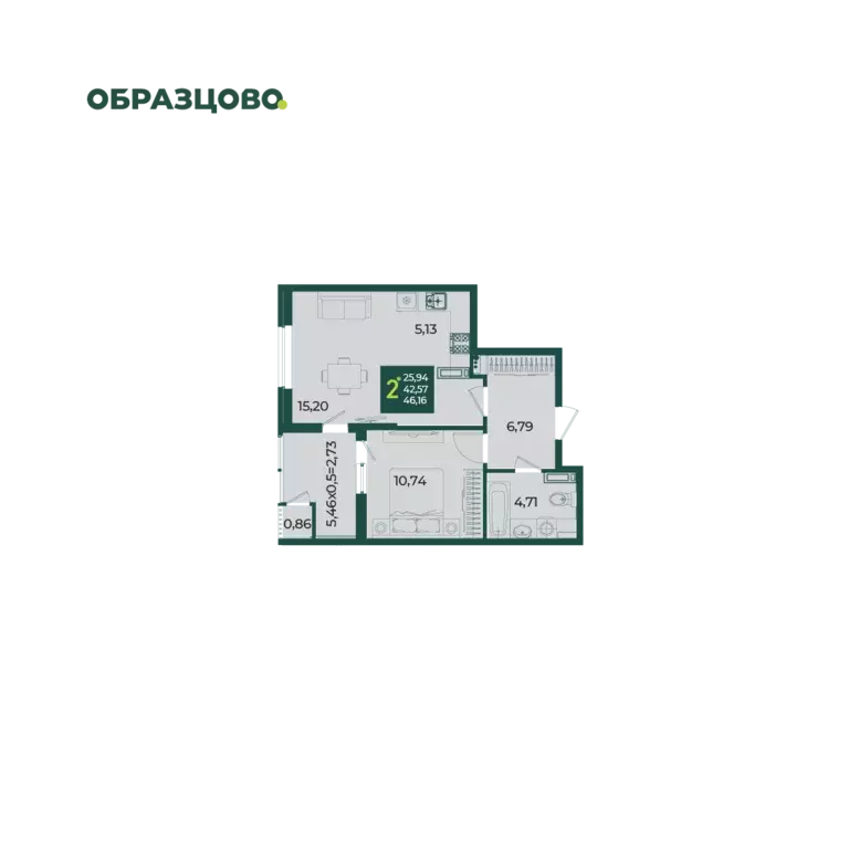 2-к квартира, 48.4 м - Фото 0