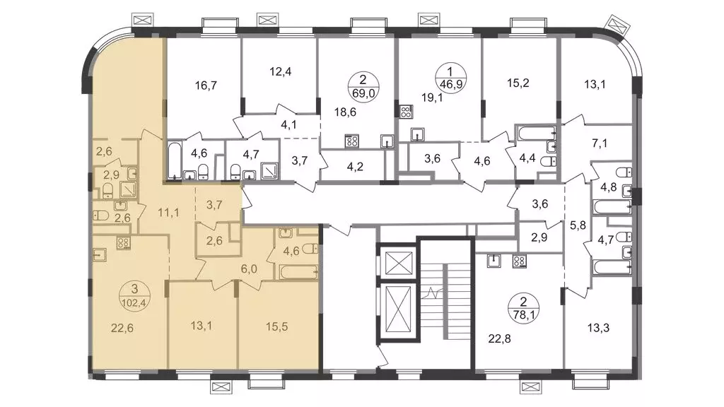 3-комнатная квартира: посёлок городского типа Заречье, жилой комплекс ... - Фото 2