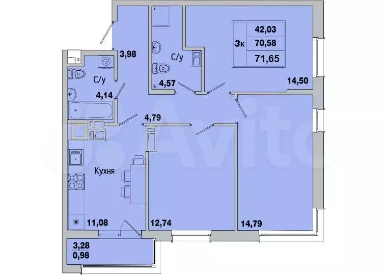 3-к. квартира, 71 м, 5/8 эт. - Фото 1