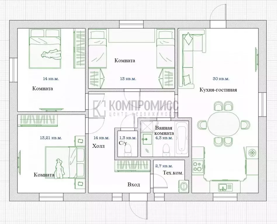 Дом в Краснодарский край, Динская ст-ца пл. Фонтанная (98 м) - Фото 1