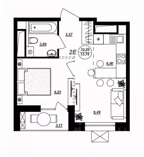 2-к кв. Хабаровский край, Хабаровск ул. Демьяна Бедного (33.79 м) - Фото 1