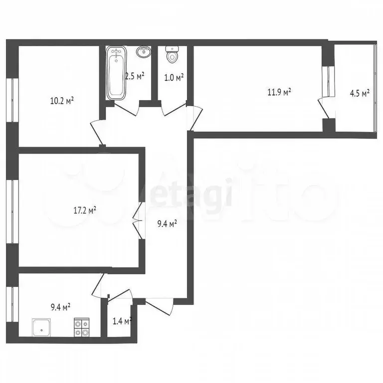 3-к. квартира, 63 м, 2/5 эт. - Фото 0