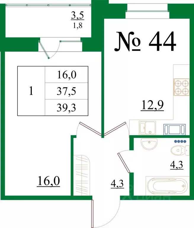 1-к кв. Ленинградская область, Гатчина Красносельское ш., 4А (39.3 м) - Фото 0