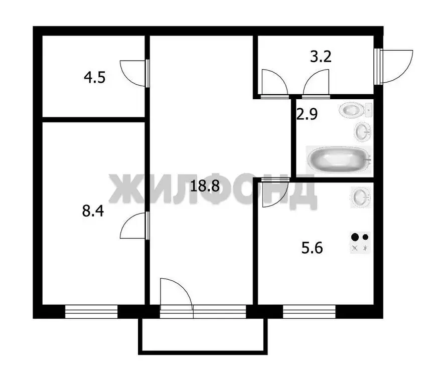 2-комнатная квартира: Обь, Строительная улица, 7 (43.4 м) - Фото 1