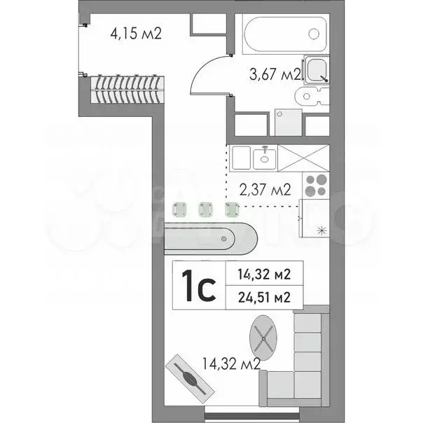 Квартира-студия, 24,5 м, 5/9 эт. - Фото 1