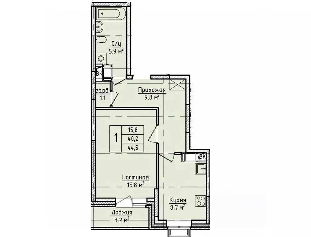 1-к кв. Московская область, Щелково пер. 1-й Советский, 20 (44.5 м) - Фото 1