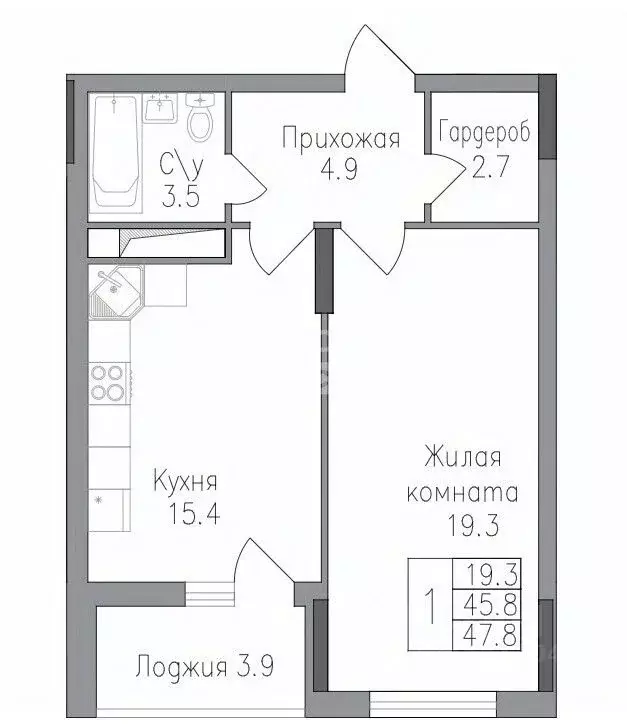 1-к кв. Липецкая область, Липецк ул. Тельмана, 120 (47.8 м) - Фото 2